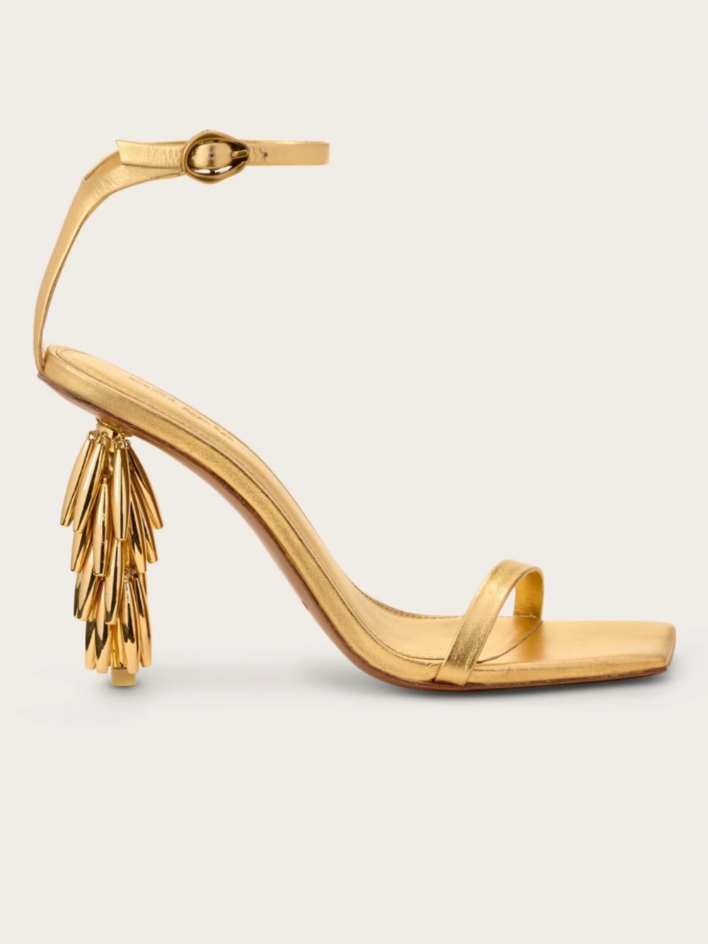 Cult Gaia Sunella Beaded Fringe Heeled Sandal Metallic Gold Size IT 35 / US 5